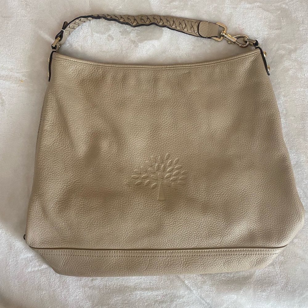 Mulberry Hobo Bag Tan Leather Gold Accent Braided Handle EUC